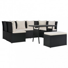 vidaXL Set mobilier de exterior cu perne, 8 piese, negru, poliratan foto