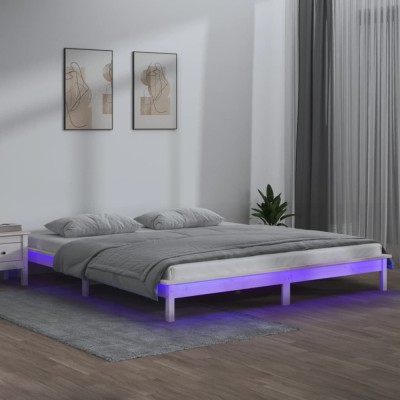 vidaXL Cadru de pat cu LED, alb, 160x200 cm, lemn masiv 820617 foto