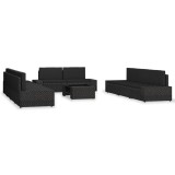 VidaXL Set mobilier de grădină, 10 piese, negru, poliratan