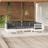 Cumpara ieftin Set mobilier de grădină cu perne, 6 piese, alb, lemn masiv pin