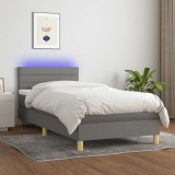 vidaXL Pat cu arcuri, saltea și LED, gri &icirc;nchis, 90x190 cm, textil