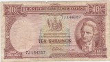 Noua Zeelandă bancnotă 10 shillings, semnătura Fleming, seria 7J144267