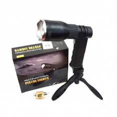 Lanterna LED Pistol XML-T6 30W Zoom, Acumulator, Trepied, USB MH535 foto