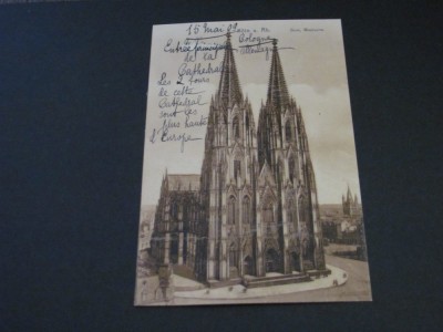 Carte Poștală Vintage Germania - Domul din K&amp;ouml;ln &amp;quot;Entr&amp;eacute;e Principale de la Cath&amp;eacute;drale&amp;quot;(posibil perioada 1900-1940) foto