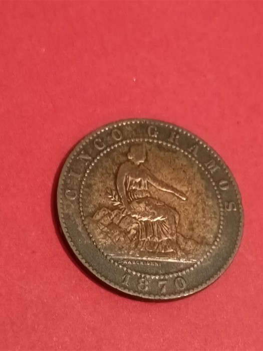 Cingo (5) centimos 1870 , stare EF / EF+ [poze]. Discount conform descriere [10 - 20 %. Vezi descrierea.].