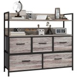 HOMCOM Mobilier de depozitare stil industrial comoda 5 sertare din material textil pliabile și detașabile și rafturi - 98l x 29P x 85H cm | Aosom Roma