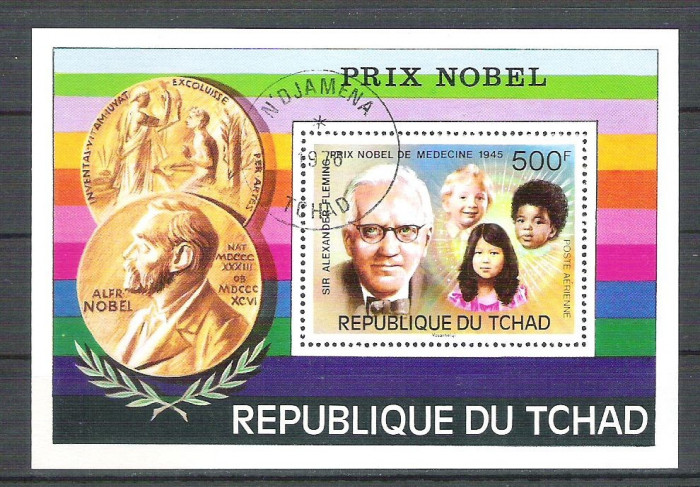 Tchad 1976 Nobel, perf. sheet, used R.050