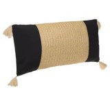 Pernă decorativă de vară, neagră și bej, cu ciucuri, 70x30 cm, CMCLASS