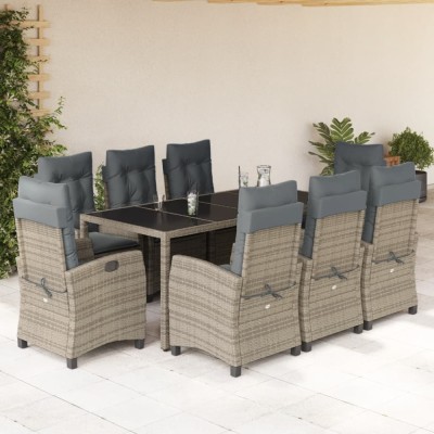 vidaXL Set mobilier grădină cu perne, 9 piese, gri, poliratan foto