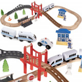 Circuit tren din lemn Kruzzel cu pod, tren magnetic si 37 piese