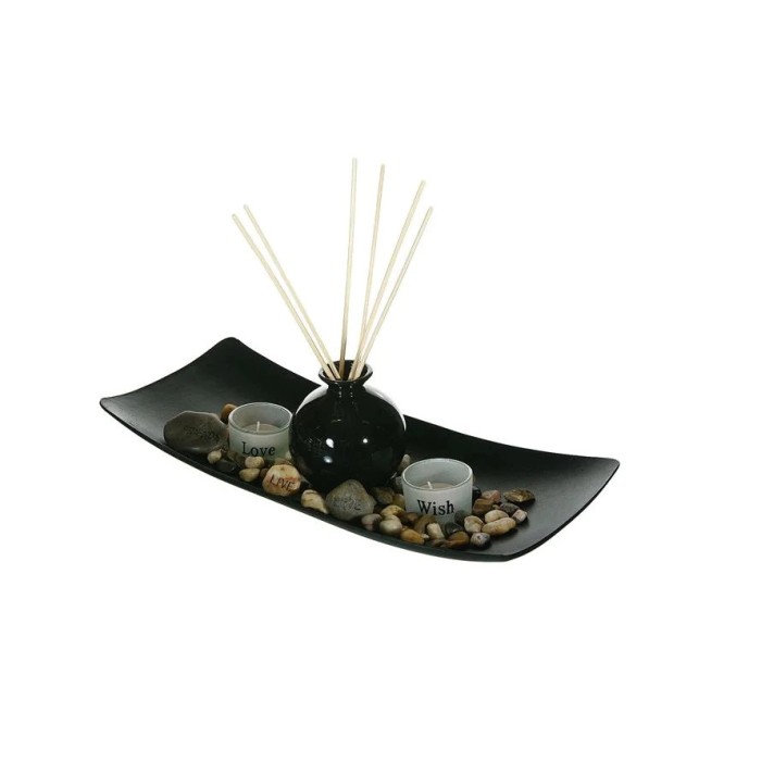 Set decorativ suport pentru lumanari si betisoare parfumate Love-Wish , Negru