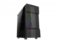 Carcasa ABKONCORE Cronos 610S Black, ATX Mid Tower, LED RGB Strip, transparent, fara sursa foto