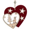 Ornament Brad Crăciun, Inimă Dublă, Lemn, Bordo, 11cm, Oem