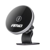 Suport auto magnetic pentru telefon cu incarcare wireless Qi 15W MagSafe AMiO My Mag, montaj pe bord sau suprafata plana, reglaj 360, USB Type-C