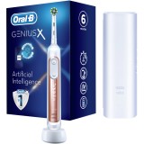 Periuta de dinti electrica Oral-B Genius X, Inteligenta artificiala, Curatare 3D, 6 programe, 1 capat, Bluetooth, Trusa de calatorie standard, Rose Go