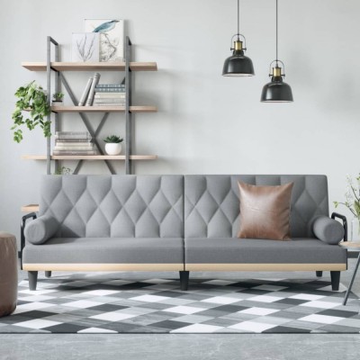 vidaXL Canapea extensibilă cu cotiere, gri deschis, textil foto
