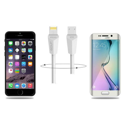 Cablu de incarcare USB Golf Diamond 2in1 alb iPhone micro USB 1m foto