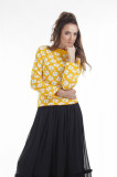 Pulover tricotat galben cu model floral si maneci lungi, L, M, S, XL, XS, Onibon