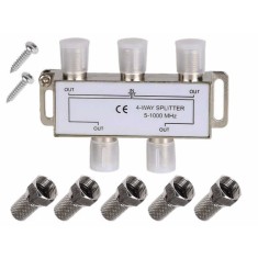 Spliter antenă TV, Active, multiplicator cablu coaxial RF, 4 Iesiri + 1 Intrare, mufe legatură incluse