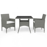 VidaXL Set de masă pentru grădină, 3 piese, gri, poliratan și sticlă 3058309