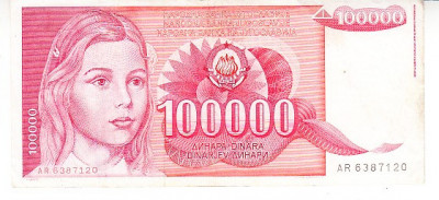 M1 - Bancnota foarte veche - Fosta Iugoslavia - 100000 dinarI - 1989 foto