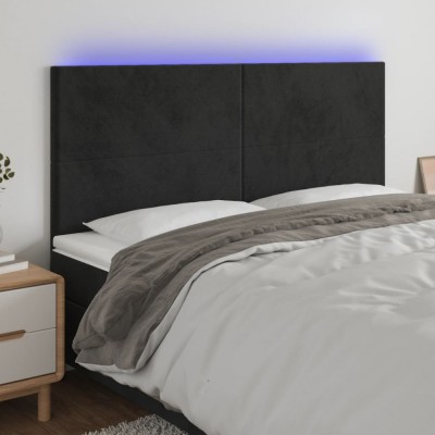 vidaXL Tăblie de pat cu LED, negru, 160x5x118/128 cm, catifea 3122200 foto
