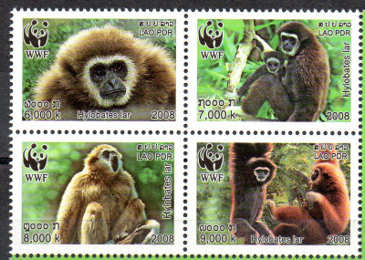 LAOS 2008, Fauna, WWF, serie neuzată, MNH foto