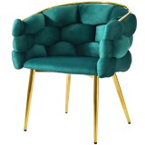 Scaun de lux din catifea, scaun de pr&acirc;nz cu picioare din fier auriu, suporturi frontale reglabile și spătar confortabil, 50&times;47&times;80 cm, Verde &Icirc;nchis