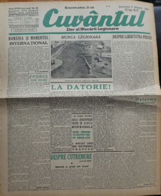 Cuvantul, ziar al miscarii legionare, 5 ianuarie 1941, nr. 81, 1 foto