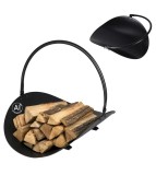 Suport Metalic pentru Lemne de Foc cu Maner, Negru, Max. 20 kg