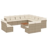 Set canapele de gradina, 14 piese, cu perne, bej, poliratan