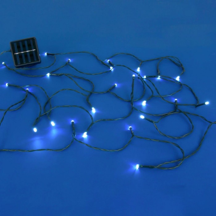 Instalație Lumini Solare, Model LED, 60 Becuri, Alb Rece, Lungime 10.3m, IP44, Cablu Verde