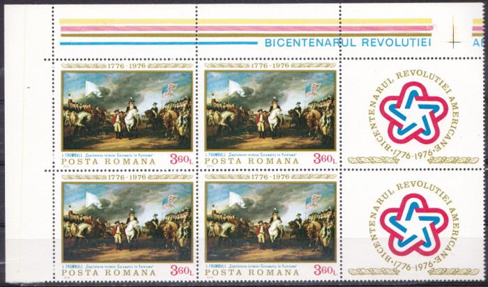 TSV % - 1976 LP 904 A BICENTENARUL REVOLUTIEI AMERICANE, BLOCX4, MNH/** LUX