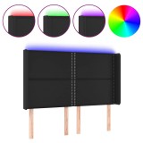 Cumpara ieftin Tablie de pat cu LED, negru, 147x16x118/128 cm, piele ecologica