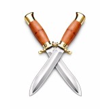 Cumpara ieftin Set doua cutite de vanatoare, teaca din piele naturala, lama 440C, maner lemn, 26 cm, maro