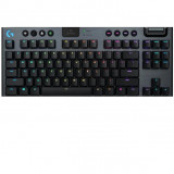 Tastatura mecanica gaming Logitech G915 TKL, Ultraslim, Lightspeed Wireless 2.4GHz&amp;amp;Bluetooth, Lightsync RGB, Switch Liniar, Negru Carbon