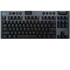 Tastatura mecanica gaming Logitech G915 TKL, Ultraslim, Lightspeed Wireless 2.4GHz&amp;Bluetooth, Lightsync RGB, Switch Liniar, Negru Carbon