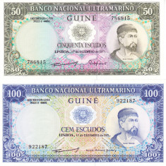 Bancnota Guineea Portugheza (Guineea Bissau) 50 si 100 Escudos 1971 - P44/45 UNC