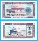 Albania (p#42) 5 Leke 1976 UNC 'Republica Socialistă'; (ROG CITITI DETALIILE!)