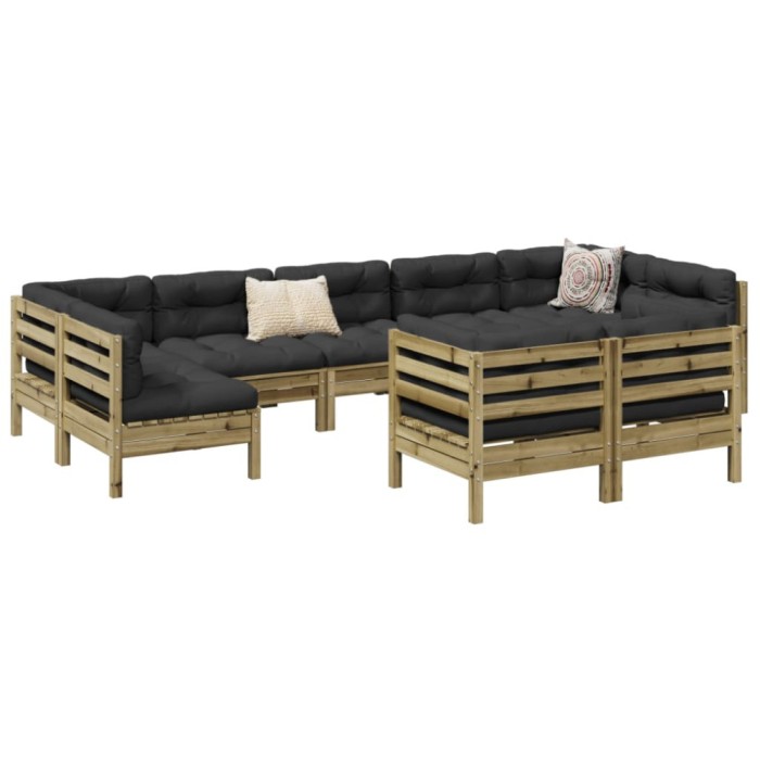 Gossi set canapea de gradina cu perne, 9 piese, lemn de pin tratat