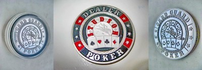 9168-I-Moneda Casino Card Guard Studson Poker metal argintat emailat-d-4 cm. foto