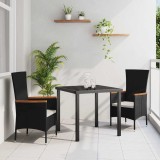 Cumpara ieftin Set de masă pentru grădină cu pernă 3 pcs Negru Rattan poli