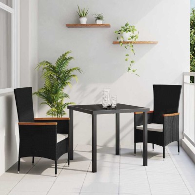 vidaXL Set de masă pentru grădină cu pernă 3 pcs Negru Rattan poli 3379422 foto