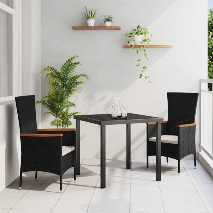vidaXL Set de masă pentru grădină cu pernă 3 pcs Negru Rattan poli 3379422