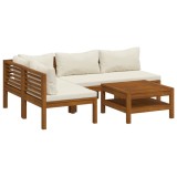 Set mobilier gradina cu perne crem, 5 piese, lemn masiv acacia