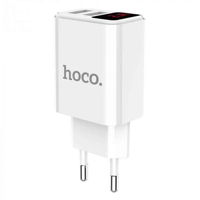 Incarcator Retea USB HOCO C63A Victoria, Afisaj Led, 2.1A, 2 X USB, Alb