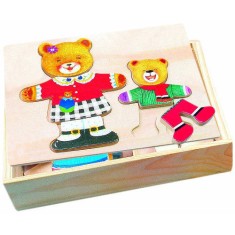 Puzzle din lemn Bino Imbraca familia de ursuleti  arhiva Okazii.ro