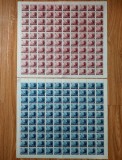 RO 1957 , LP 442 ,&quot;Centenarul ind. petroliere&quot;-2 val. in coli de 100,stampilate, Stampilat