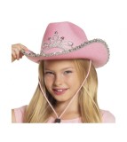Palarie cowboy roz cu pietre aurii pentru fete (cowgirl)
