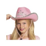 Palarie cowboy roz cu pietre aurii pentru fete (cowgirl)